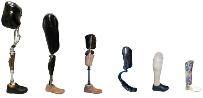 A range of Fumora prosthetic legs, including below-knee and above-knee limbs with cosmetic covers